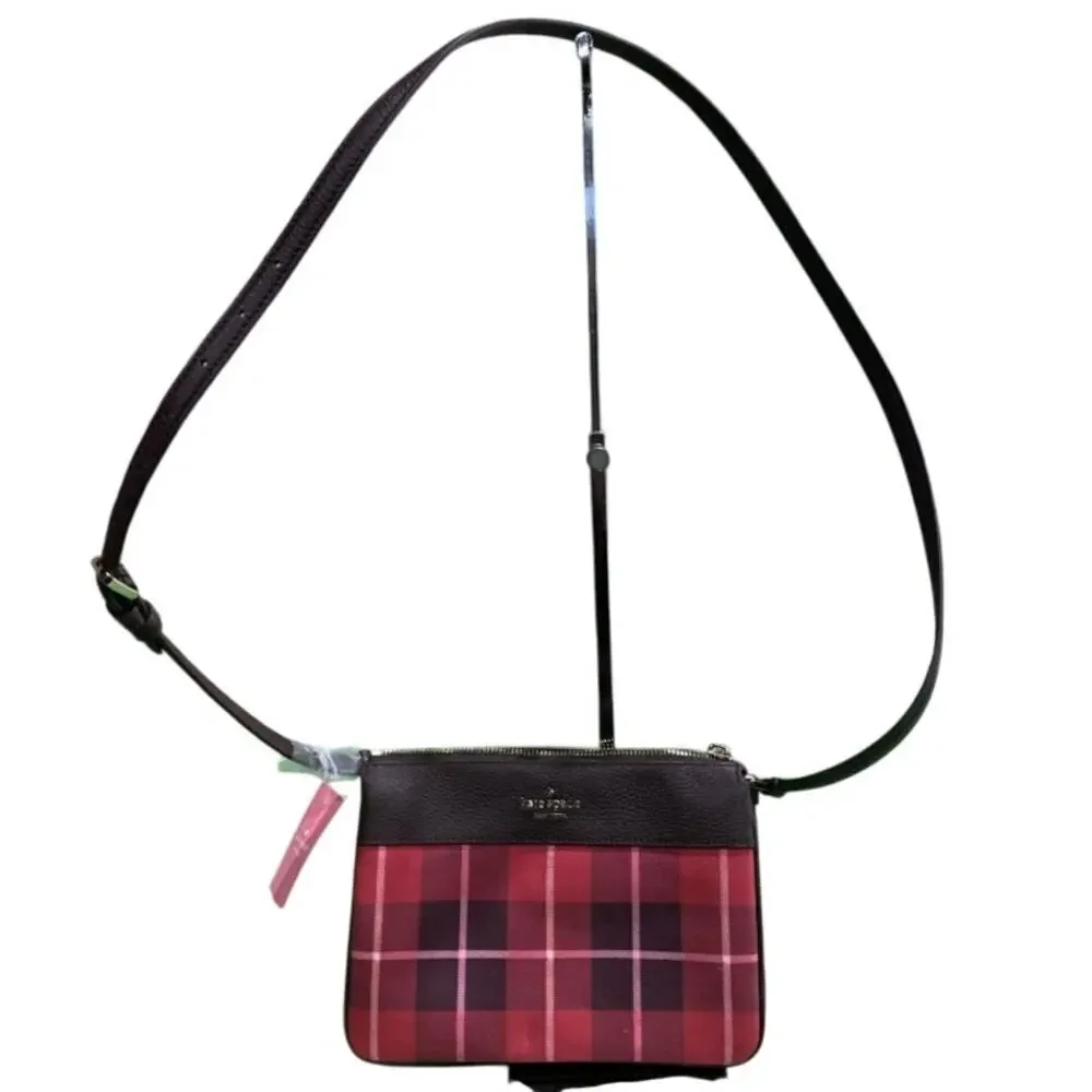 NWT Kate Spaid Leila Plaid Triple Gusset Crossbody $279